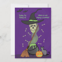 Cartão de Halloween de abóbora com gato de caveira