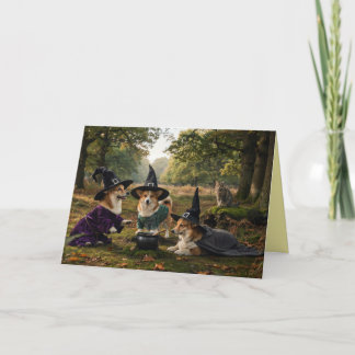 Festividades Cartão de Halloween de Bruxas Welsh Corgi