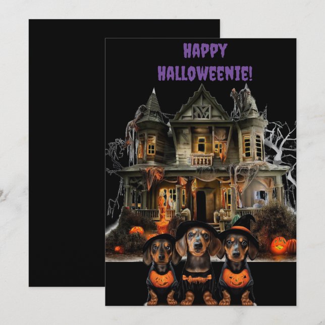 Festividades Cartão de Halloween de Dachshund (Frente/Verso)