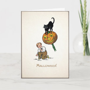 Festividades Cartão de Halloween de Gato Preto Vintage