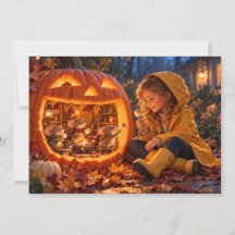 Cartão de Halloween de Menina e Ratos Compartilhan