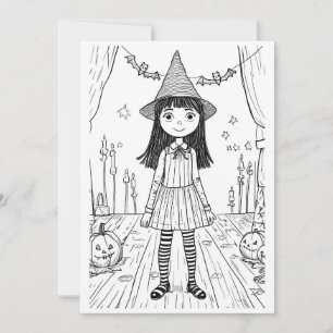 Festividades Cartão de Halloween DIY para Colorir-Bruxa Fofa