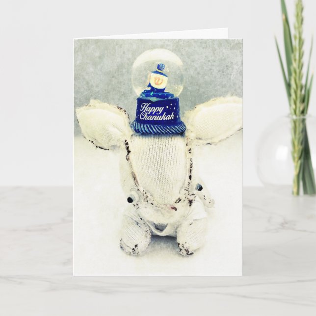 Festividades Cartão de Hanukkah - coelho e globo da neve (Frente)