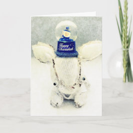 Festividades Cartão de Hanukkah - coelho e globo da neve