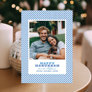 Festividades Cartão de Hanukkah de foto xadrez simples azul e b
