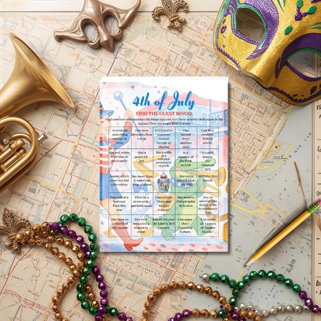 Festividades Cartão de jogo Patriótico Parade 4 de julho (Patriotic Parade 4th of July Bingo game card)