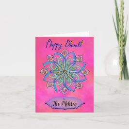 Festividades Cartão de Mandala Rosa Personalizado Diwali