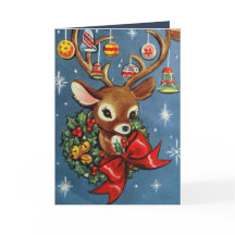 cartão de mensagem de adição de reindeer retrô-nat