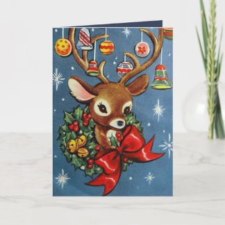 Festividades cartão de mensagem de adição de reindeer retrô-nat