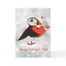 Cartão de Namorados de Amor com Puffin de Coração 