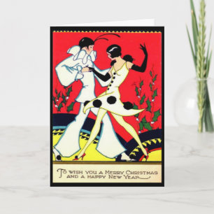 Festividades Cartão de Natais vintages Art Deco Pierrot & Piere