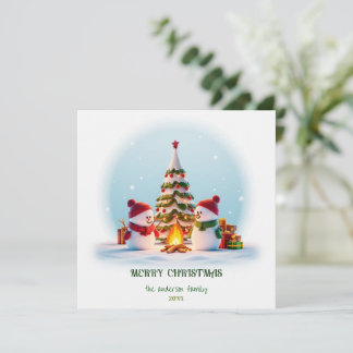 Festividades Cartão de Natal Aconchegante, Boneco de Neve e Árv