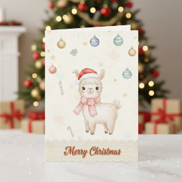 Festividades Cartão de Natal Adorável de Lhama Natalina