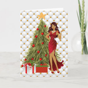 Festividades Cartão de Natal Afro-Americano com Lindo