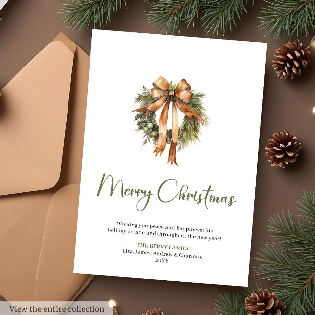 Festividades Cartão de Natal alegre com coroa de pinheiro rústi (Rustic Pine Wreath Botanical Merry Christmas Card)