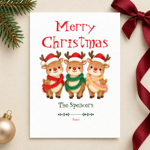Festividades Cartão de Natal Alegre com Rena Fofa