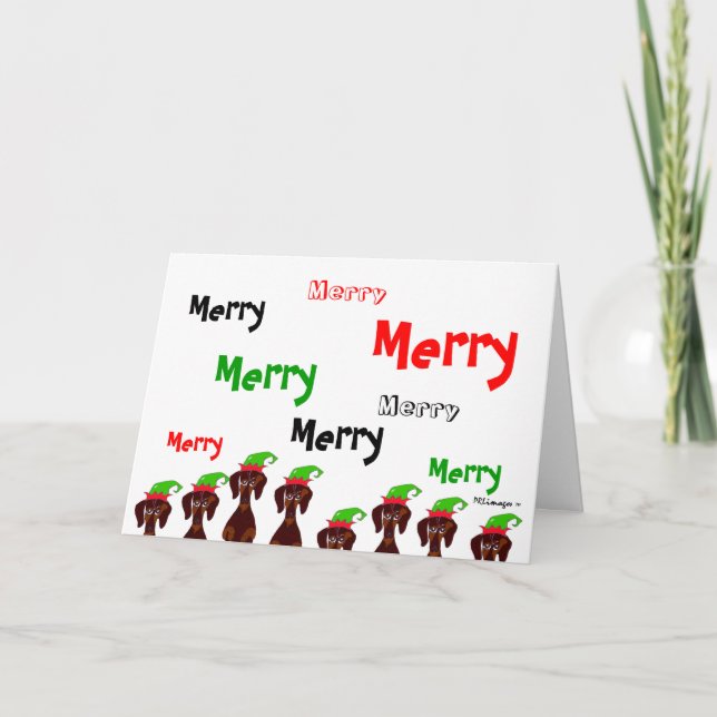 Festividades Cartão de Natal alegre de muitos Dachshunds (Frente)