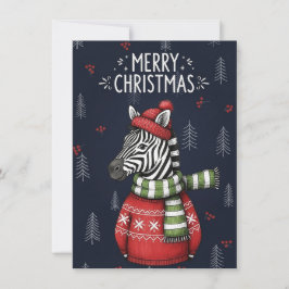 Festividades Cartão de Natal Alegre de Zebra em Suéter Tricotad