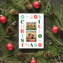 Festividades Cartão de Natal Alegre e Colorido com Dália Retro