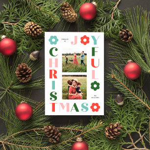 Festividades Cartão de Natal Alegre e Colorido com Dália Retro
