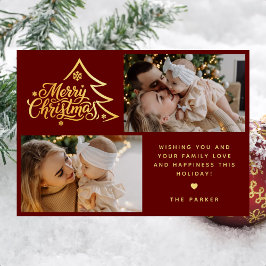 Festividades Cartão de Natal Alegre Vermelho com Foto e Letra M
