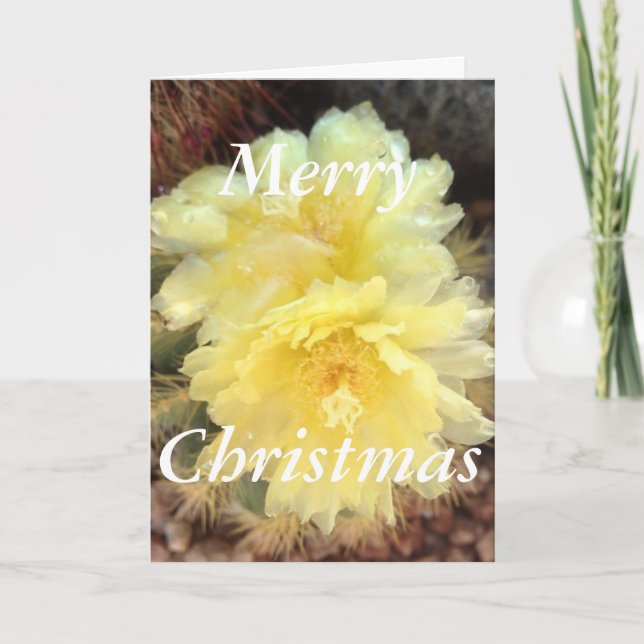 Festividades Cartão de Natal amarelo da flor do cacto (Frente)
