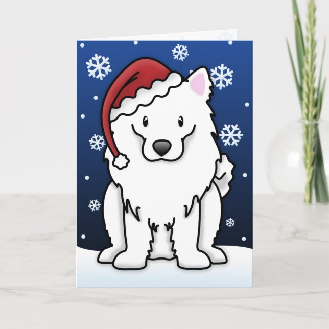 Festividades Cartão de Natal americano do cão Eskimo de Kawaii (Frente)