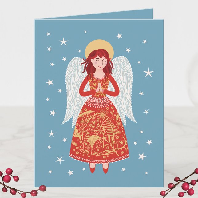Festividades Cartão de Natal Angel (Angel folded Christmas holiday card)