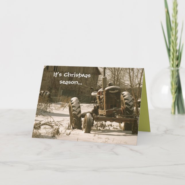 Festividades Cartão de Natal Antigo Trator: Estação de Xmas (Frente)