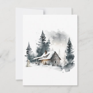 Festividades Cartão de Natal Aquarela de Cabana na Neve