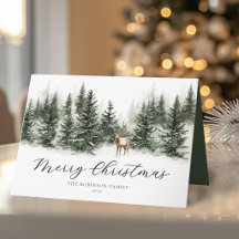Cartão de Natal aquarela de cervo rústico