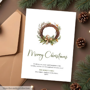 Festividades Cartão de Natal aquarela de pinheiro escandinavo