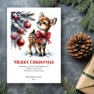 Festividades Cartão de Natal aquarela minimalista com cervo beb