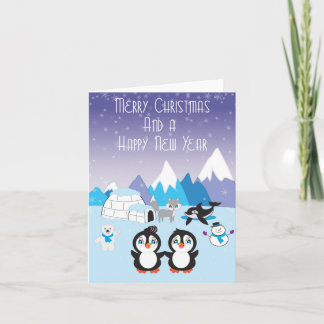 Festividades Cartão de Natal ártico dos amigos do pinguim