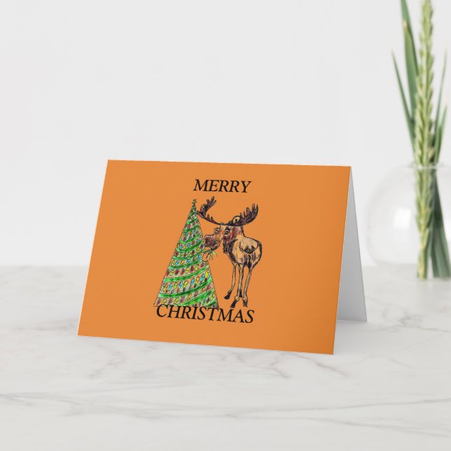 FESTIVIDADES CARTÃO DE NATAL - ÁRVORE DE NATAL MOOSE A COMER (Frente)
