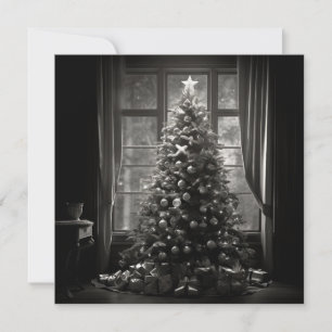 Festividades Cartão de Natal árvore de Natal preto e branco