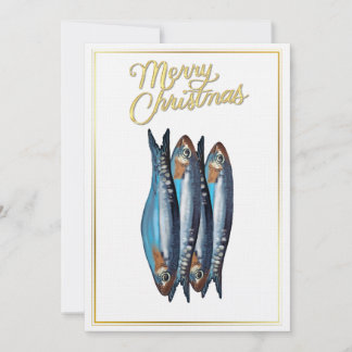 Festividades Cartão de Natal Azul Caprichoso com Peixes e Doura