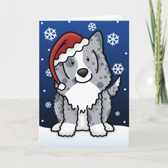 Festividades Cartão de Natal azul de Kawaii Sheltie (Frente)