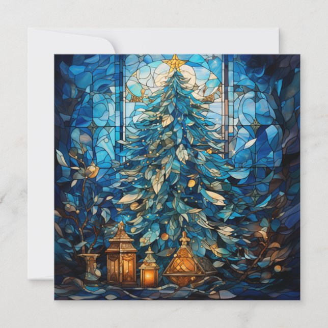 Festividades Cartão de Natal Azul De Vidro Estreitado (Frente)