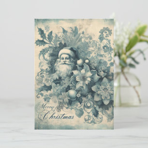 Festividades Cartão de Natal Azul do Papai Noel Vintage Plano N