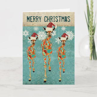 Festividades Cartão de Natal azul dos girafas Azure & ambarinos