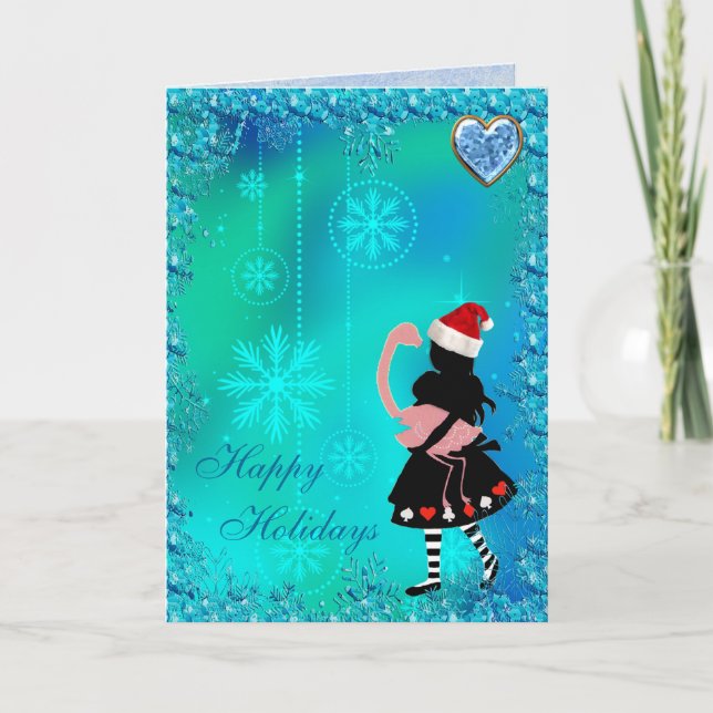 Festividades Cartão de Natal azul dos Sequins de Alice & de (Frente)