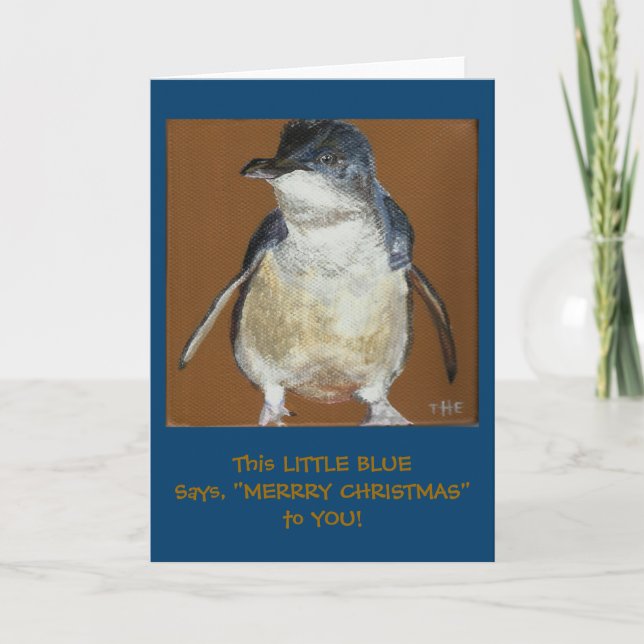 Festividades Cartão de Natal azul pequeno do pinguim (Frente)