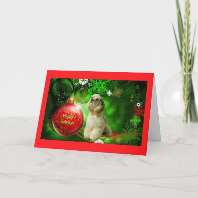 Festividades Cartão de Natal BallGreen2 vermelho de cocker (Frente)