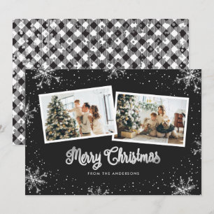 Festividades Cartão de Natal Black White Silver Snowflake