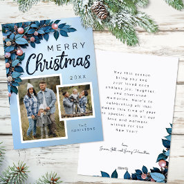 Festividades Cartão de Natal Blue Botanical 2 Photo