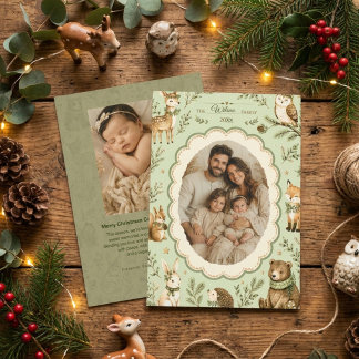 Festividades Cartão de Natal boho florestal com 2 fotos
