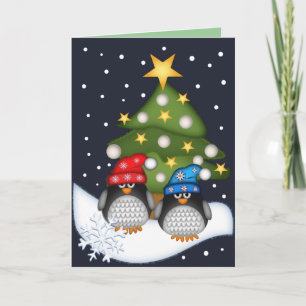 Festividades Cartão de Natal bonito com pinguins e texto de den