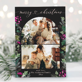 Festividades Cartão de Natal Botânico 2 Fotografado, Rosa Escur