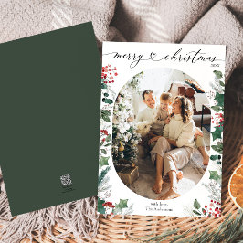 Festividades Cartão de Natal Botânico Preto Simples